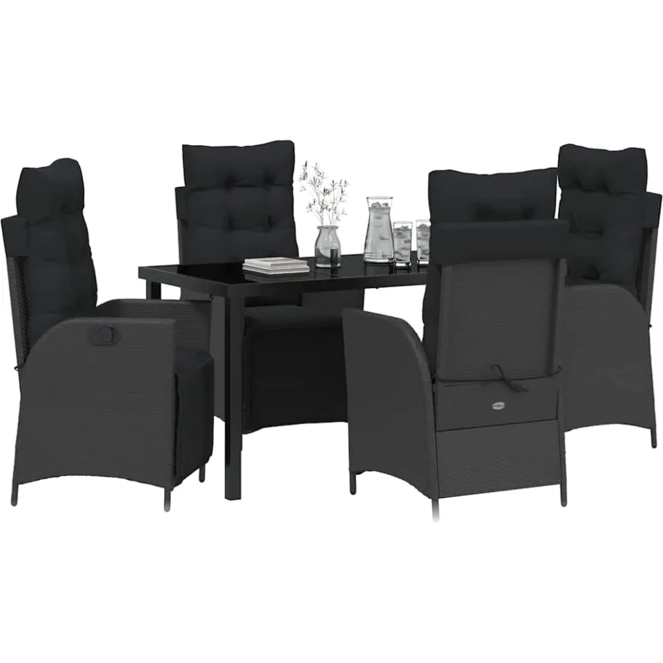 vidaXL Tuin eettafelset 5 st Zwart poly rattan