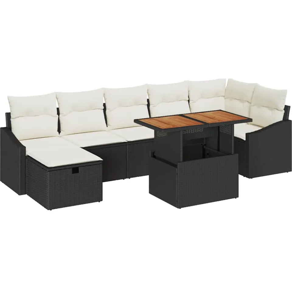 vidaXL Tuinbankenset 8 st Zwart poly rattan