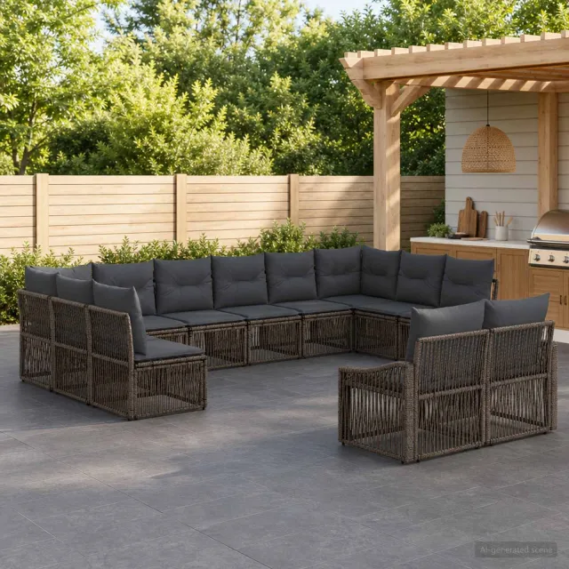 vidaXL Tuinbankenset 12 st 12-zits Grijs poly rattan
