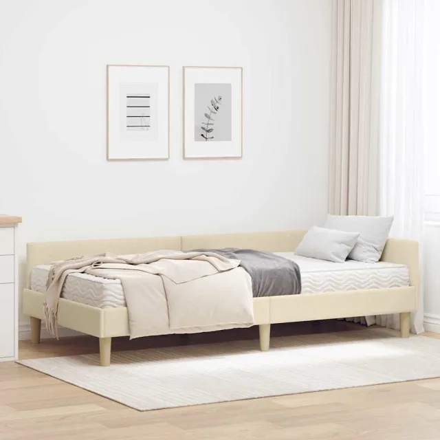vidaXL Hoekbedframe met Matras 2 st Crème 90 x 200 cm Stof