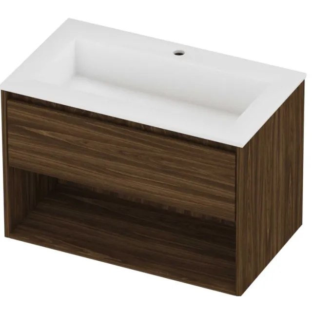 Proline Aristo Badmeubelset Polystone Elegant Met Schap 80x46x54 cm Mat White Cabana Oak Eiken