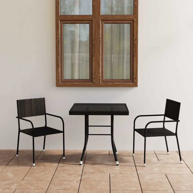 vidaXL 3-delige Tuinset poly rattan zwart, foto 2