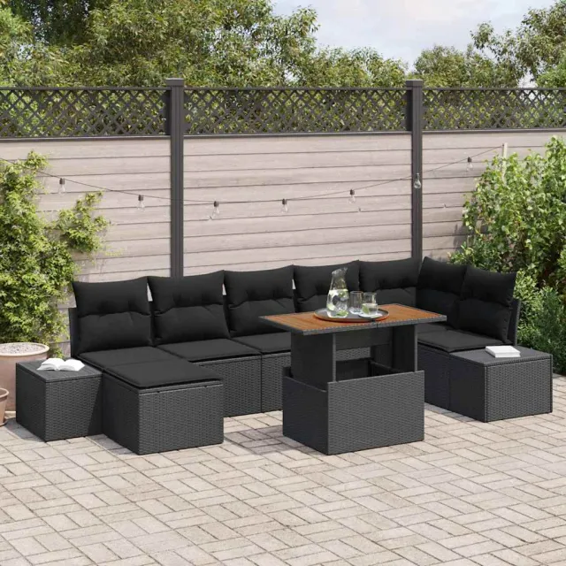 vidaXL Tuin Sofa Set 8 st Zwart Poly riet, foto 2