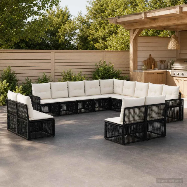 vidaXL Tuinbankenset 13 st 13-zits Zwart en Cream Wit poly rattan, foto 2