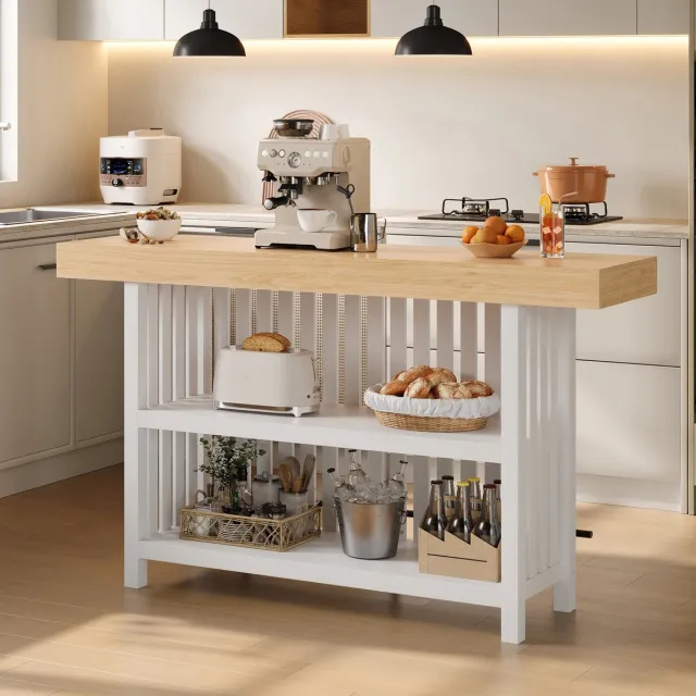 MODFU Bartafel - Voetsteun - 2-Laags Opbergrek - Keuken - MDF - Wit - 160 X 40 X 105 Cm