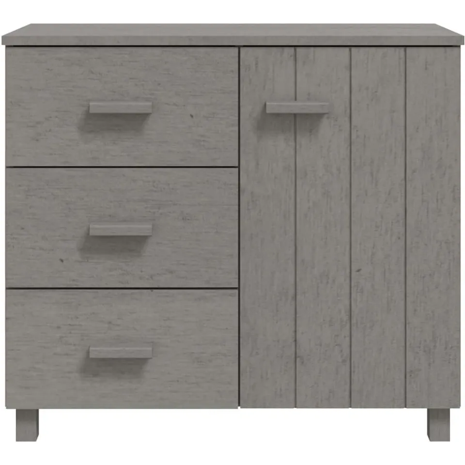 vidaXL Dressoir HAMAR 90x40x80 cm massief grenenhout lichtgrijs grijs, foto 4