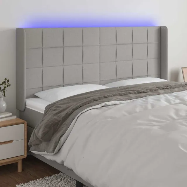 vidaXL Hoofdbord LED 183x16x118/128 cm stof lichtgrijs grijs