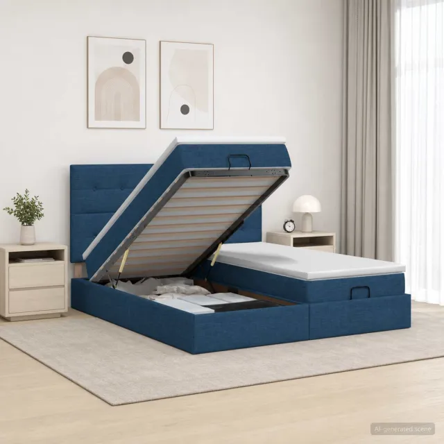 vidaXL Ottoman bed met matras met hoofdeinde 2 st Blauw Stof