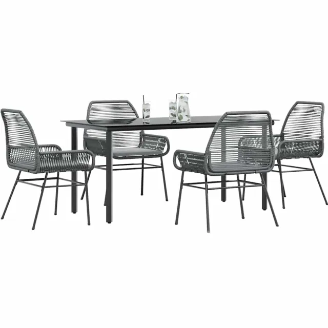 vidaXL 5-delige Tuinset met kussens poly rattan glas grijs, foto 2