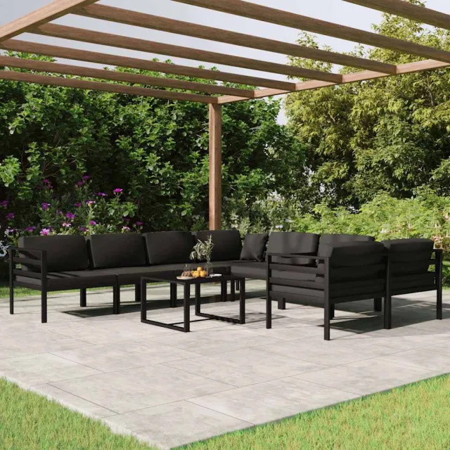 vidaXL 9-delige Loungeset met kussens aluminium antracietkleurig, foto 2