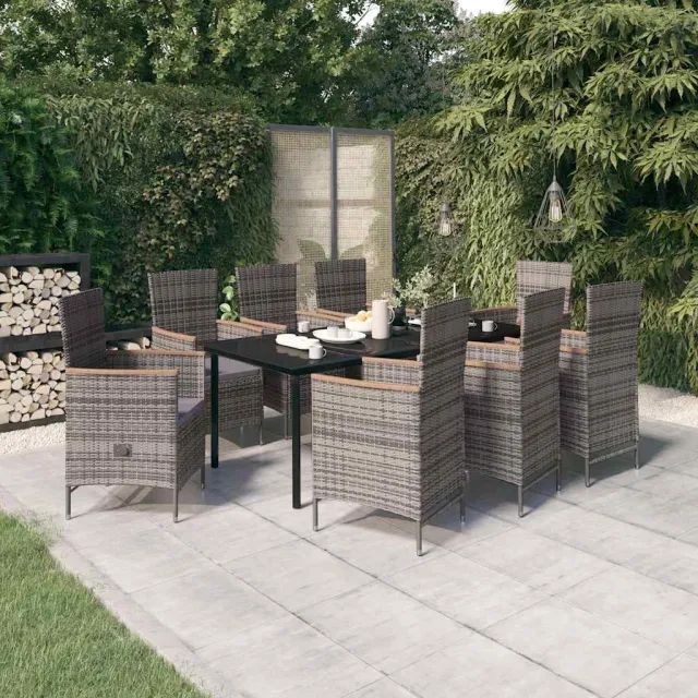 vidaXL 9-delige Tuinset met kussens grijs, foto 2