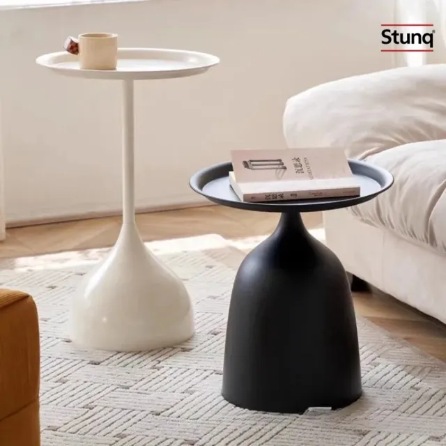 Stunq Ronde bijzettafel met dienbladrand – compacte salontafel voor woonkamer, slaapkamer of hal Zwart