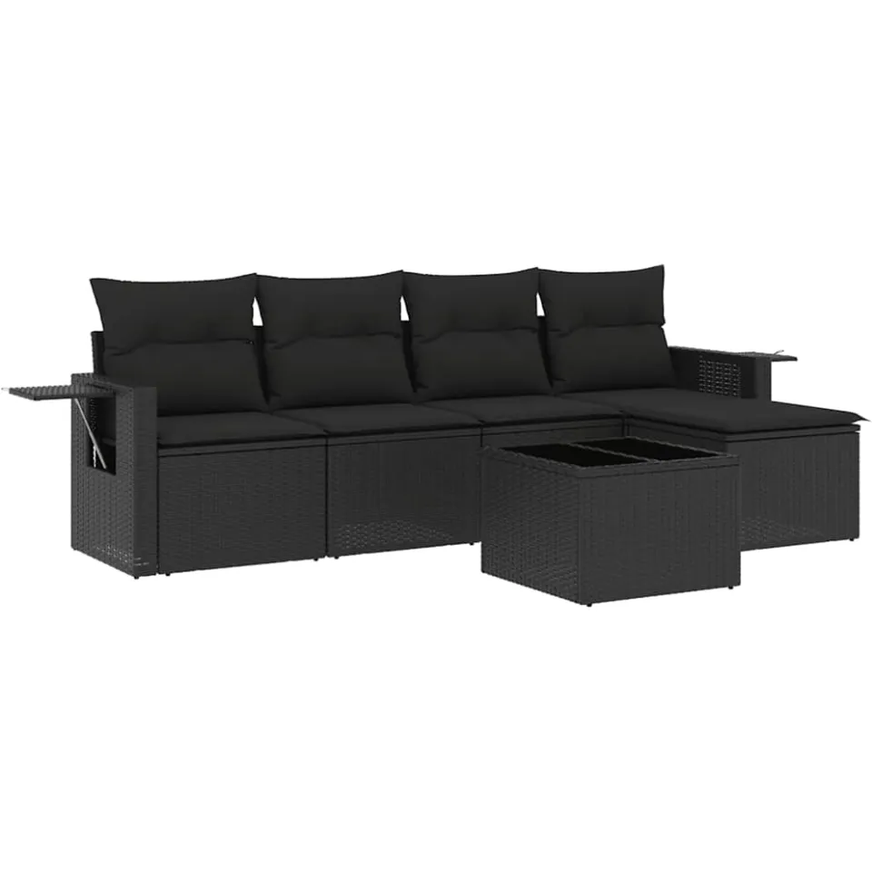 vidaXL 6-delige Loungeset met kussens poly rattan zwart, foto 3