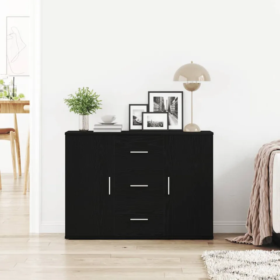 vidaXL Dressoir 91x29,5x65 cm spaanplaat zwart eikenkleurig, foto 3