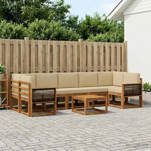 vidaXL Buiten bankenset 6 st 7-zits Natuurlijk en Beige Bruin