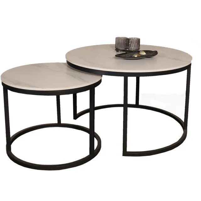 Lizzely Garden & Living Salontafel rond 2delig marmerlook Bero wit side table steen bijzettafel
