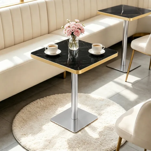 MODFU Vierkante Eettafel - Marmerlook - Modern - MDF En Metaal - Zwart - 60 X 60 X 73,7 Cm