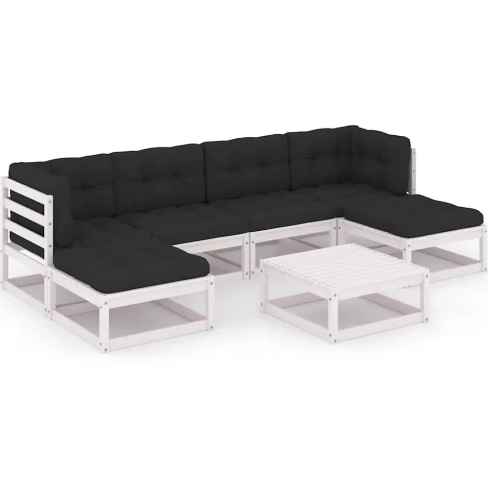 vidaXL 7-delige Loungeset met kussens massief grenenhout wit, foto 3