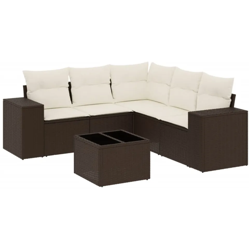 vidaXL 6-delige Loungeset met kussens poly rattan bruin