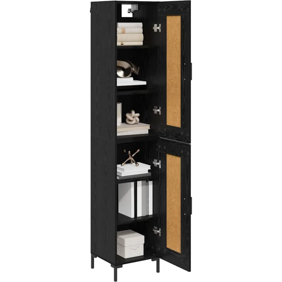 vidaXL Highboard Zwart Eiken 34,5 x 34 x 180 cm Bewerkt hout