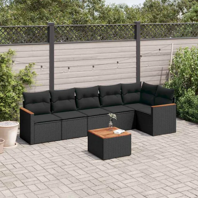 vidaXL 7-delige Loungeset met kussens poly rattan zwart, foto 2