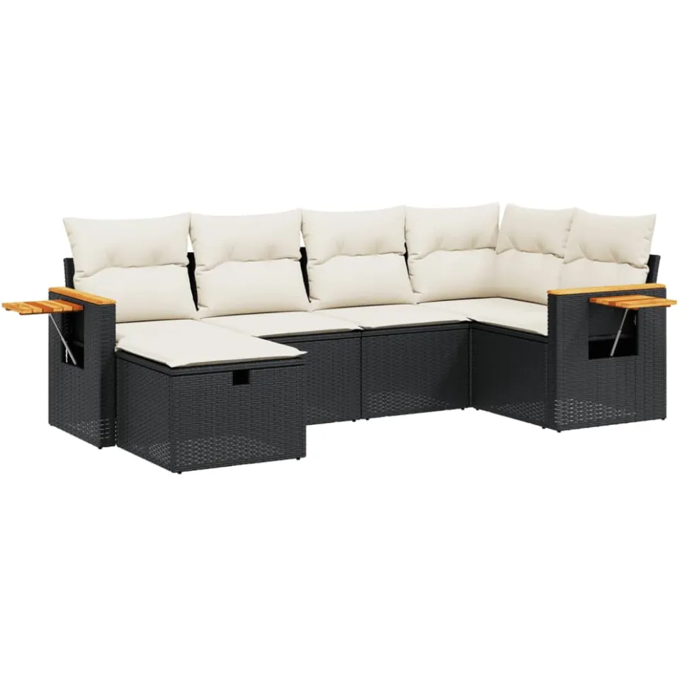 vidaXL 6-delige Loungeset met kussens poly rattan zwart