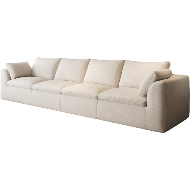 OKWISH Zitbank 310 cm - Vier Zitplaatsen met Zachte Schuimvulling en Rechte Vorm - Voor de Woonkamer - Linnen - Beige en Wit Beige wit