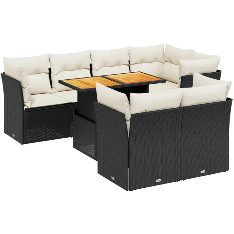 vidaXL 8-delige Loungeset met kussens poly rattan zwart