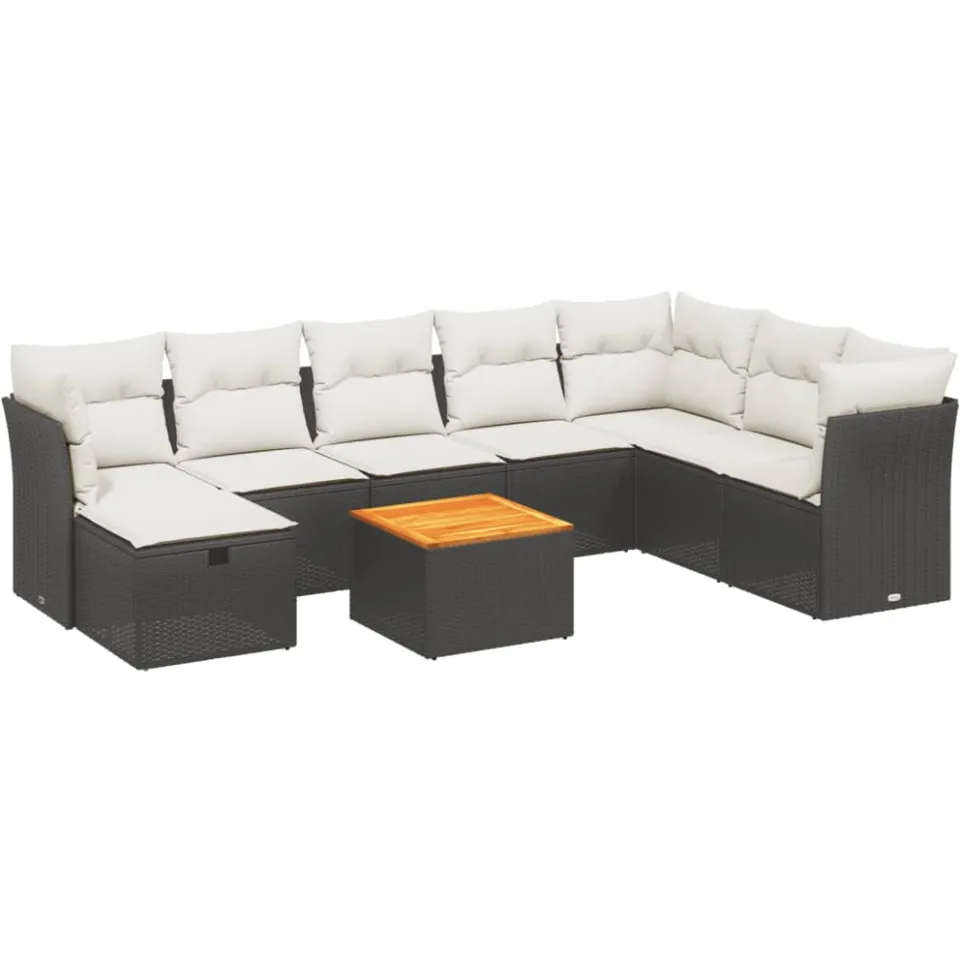 vidaXL 9-delige Loungeset met kussens poly rattan zwart