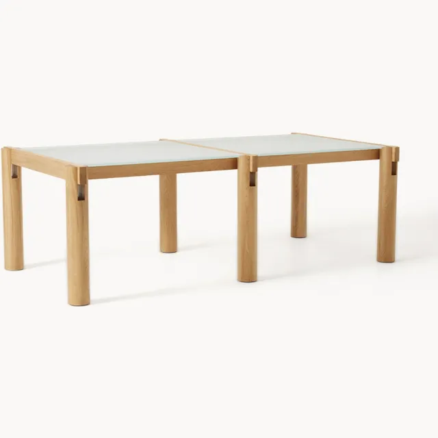 Westwing Collection Eettafel Rory van eikenhout met glazen tafelblad, in verschillende formaten