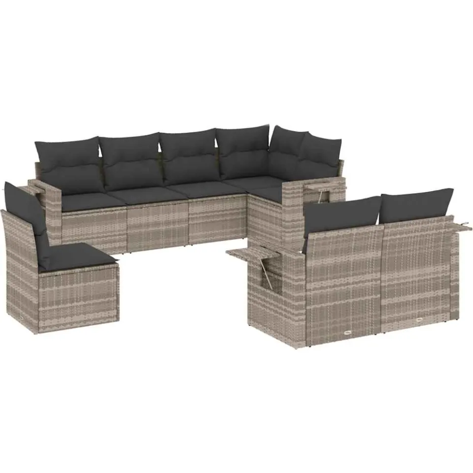 vidaXL 8-delige Loungeset met kussens poly rattan lichtgrijs grijs, foto 3
