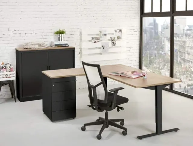 ABC Kantoormeubelen Ergonomisch t-poot wingbureau Design Teez breed 160CM diep 120CM bladkleur Wit framekleur Antraciet (Ral 7016) wingzijde Rechts Antraciet (Ral 7016)/Wit