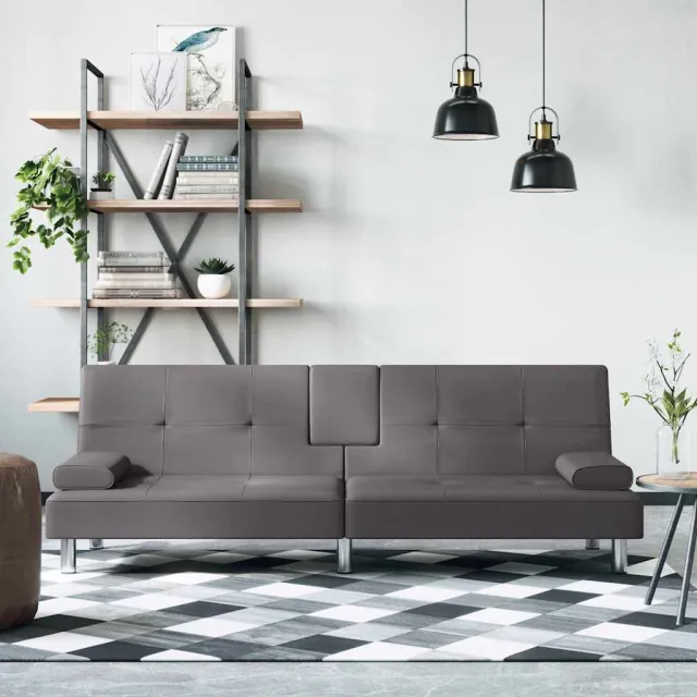 vidaXL Slaapbank met bekerhouders kunstleer grijs