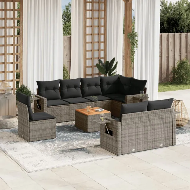 vidaXL 9-delige Loungeset met kussens poly rattan grijs, foto 2