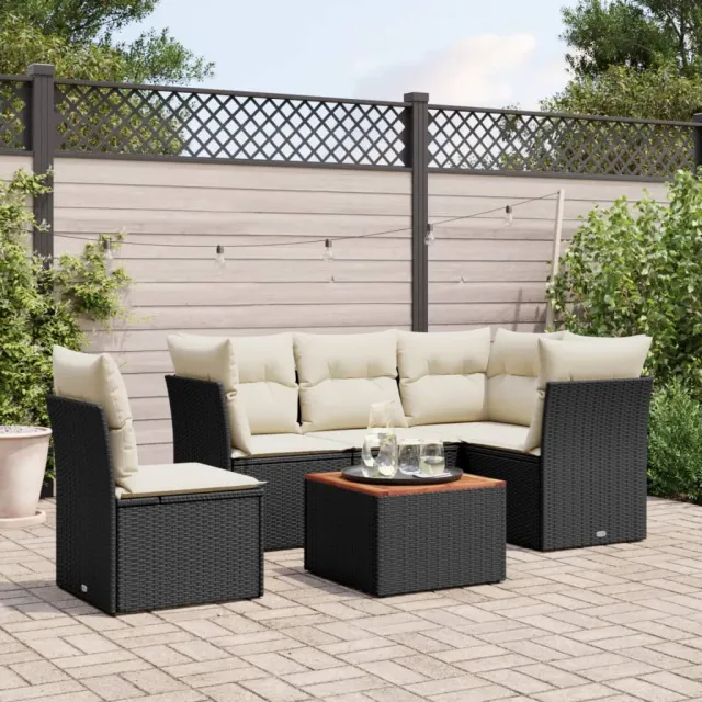 vidaXL 6-delige Loungeset met kussens poly rattan zwart, foto 2