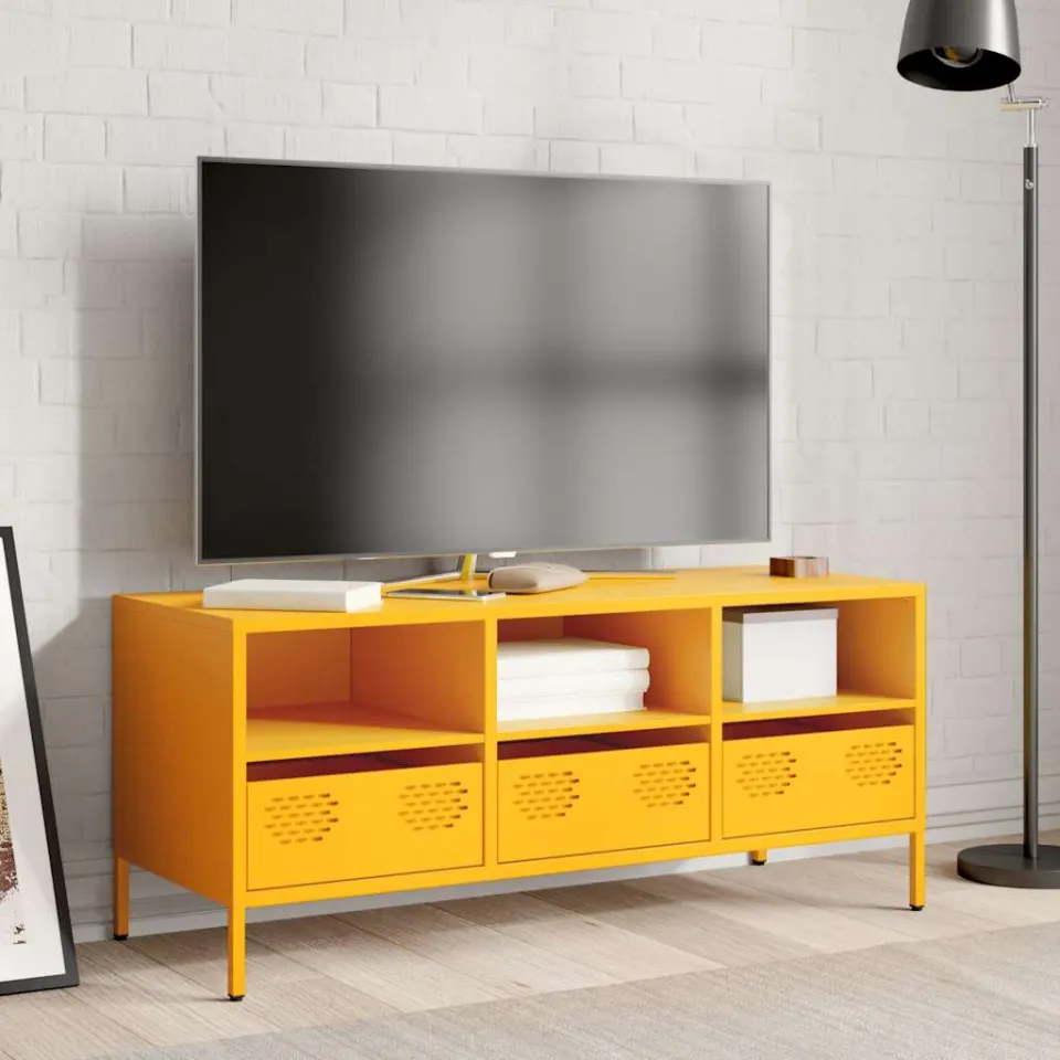 vidaXL Tv-meubel 101,5x39x43,5 cm koudgewalst staal mosterdgeel, foto 2