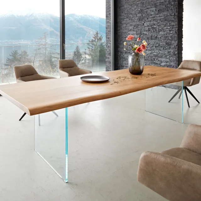 DELIFE Eetkamertafel Edge acacia natuur 260x100 glas Live-Edge Bruin