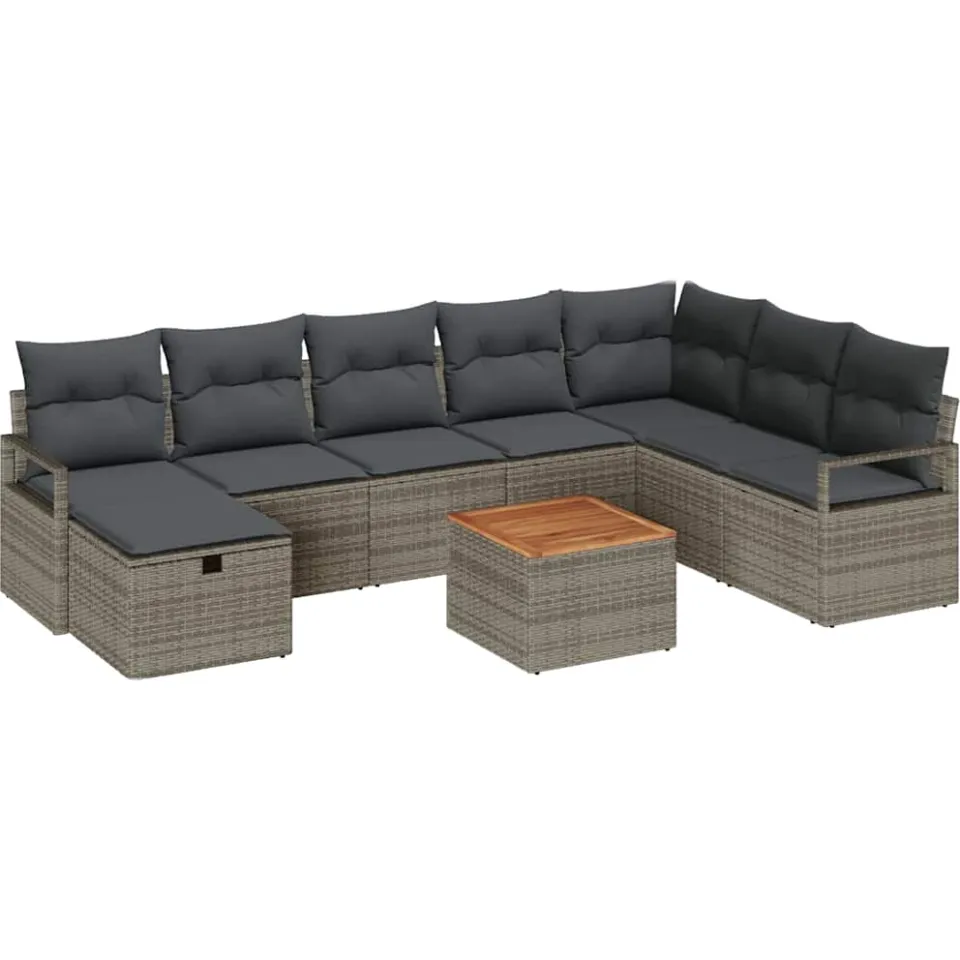 vidaXL Tuinbankenset 9 st Grijs Poly riet
