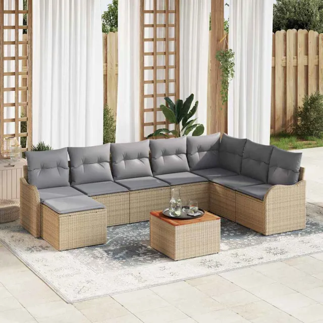 vidaXL Tuinbankenset 9 st Beige poly rattan, foto 2