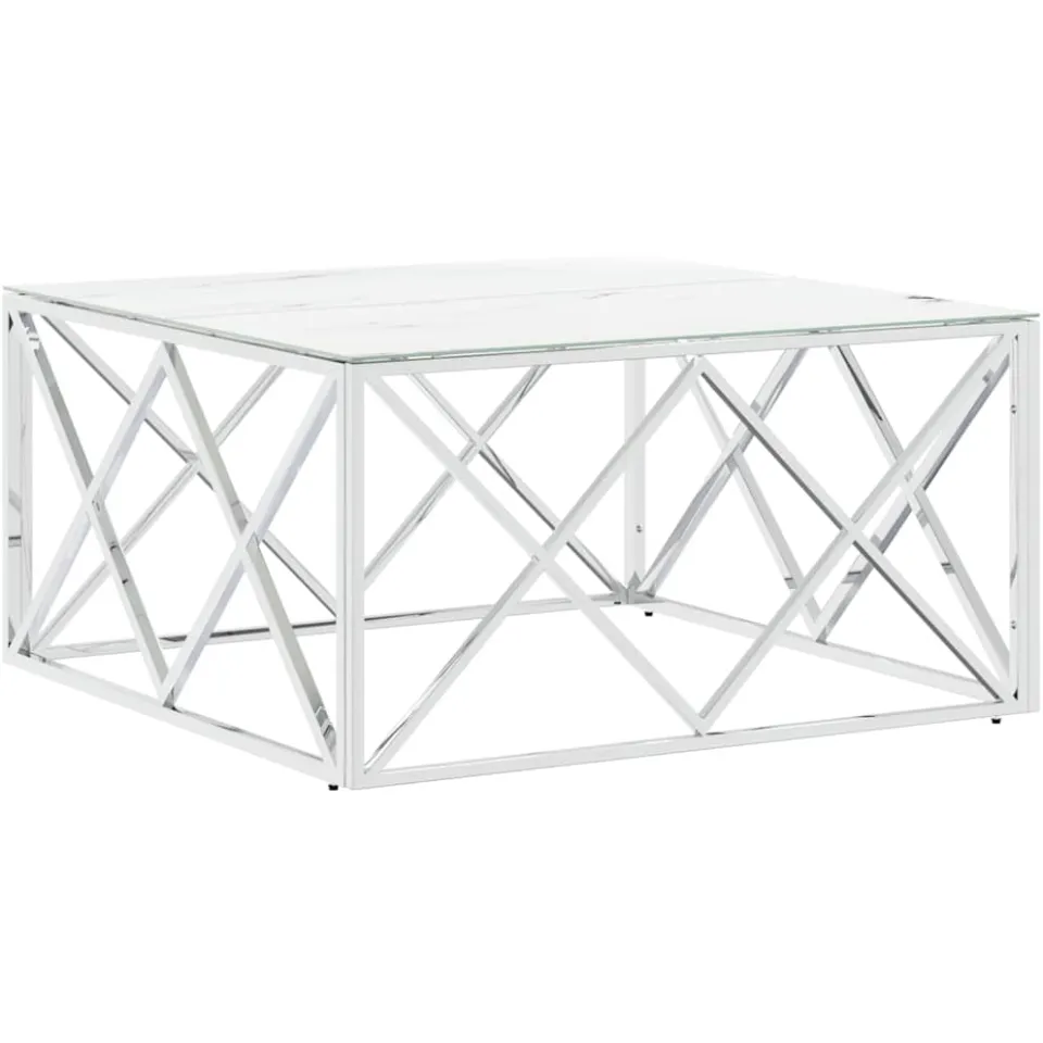 vidaXL Salontafel 80x80x40 cm roestvrij staal en glas zilverkleurig, foto 3