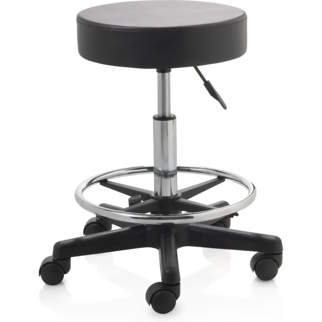 ZenGrowth ergonomische tabouret met middelhoge gasveer zwart - Kapperskruk op zachte wielen – Met voetring – Tabouret - In hoogte verstelbaar