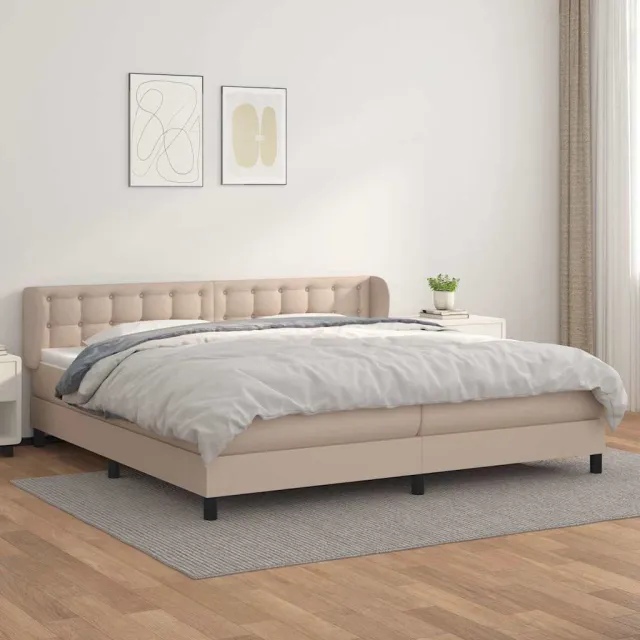 vidaXL Boxspring met matras kunstleer cappuccinokleurig 200x200 cm Bruin