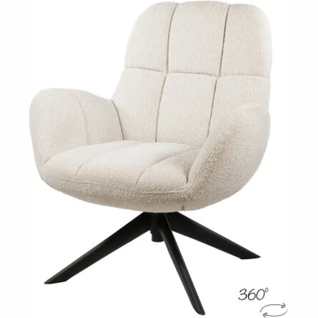 MySons Fauteuil Elvis Draaibaar Monet Pearl 73x75x88 cm Luxe Relaxstoel - Moderne Stof - Draaifauteuil - 360° Draaibare Comfort Chair - Design Fauteuil met Metalen Onderstel