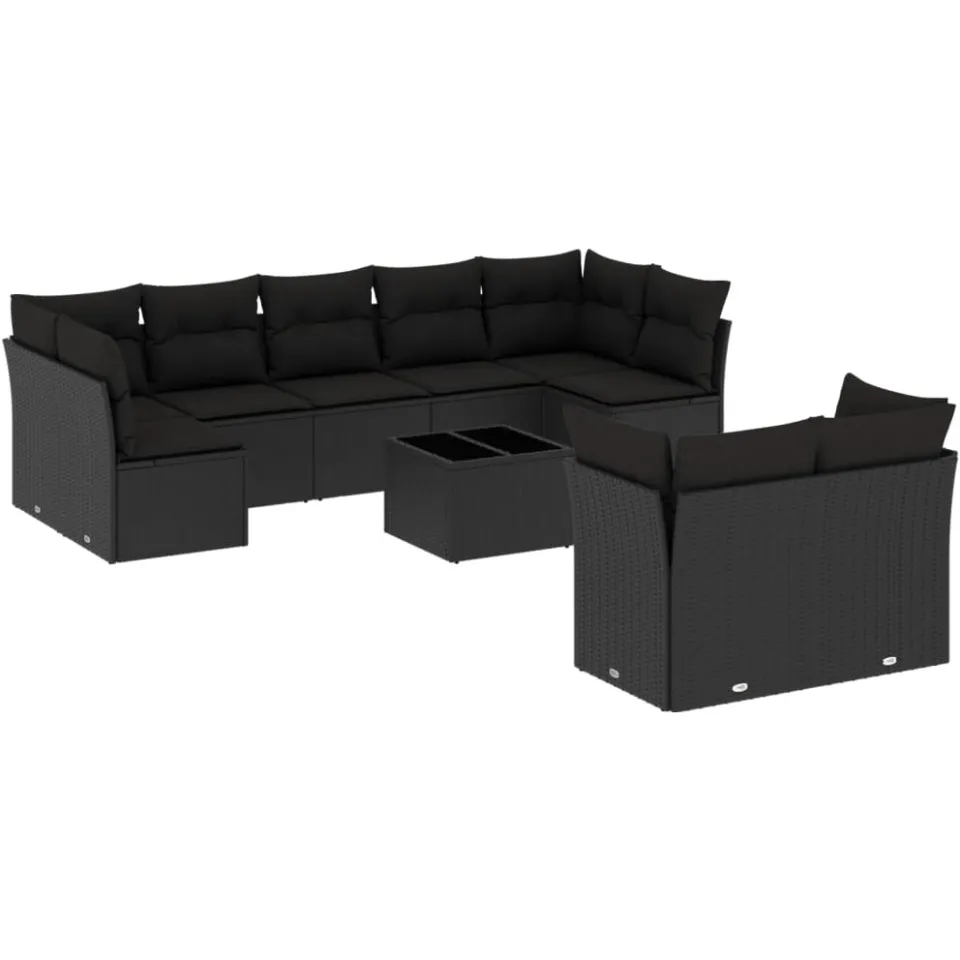 vidaXL 10-delige Loungeset met kussens poly rattan zwart