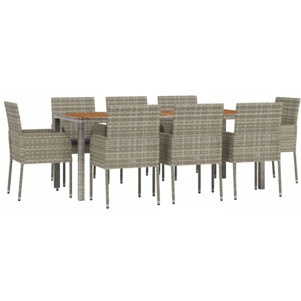 vidaXL 9-delige Tuinset met kussens poly rattan grijs