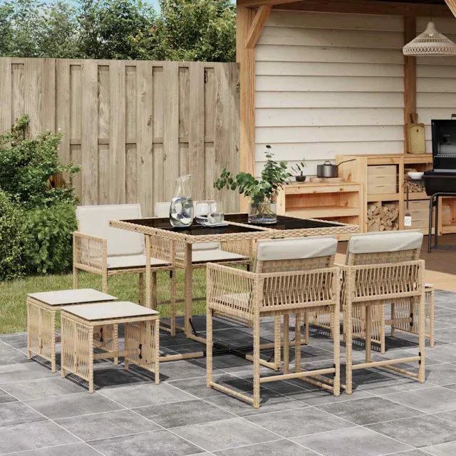 vidaXL 9-delige Tuinset met kussens poly rattan beige, foto 2