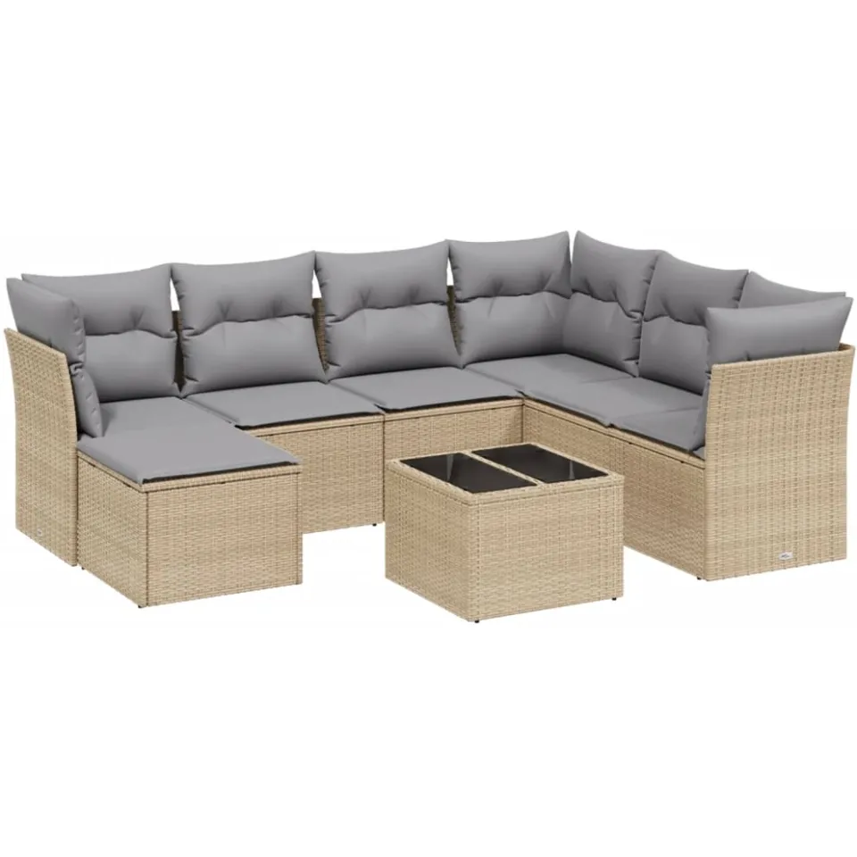 vidaXL 8-delige Loungeset met kussens poly rattan gemengd beige
