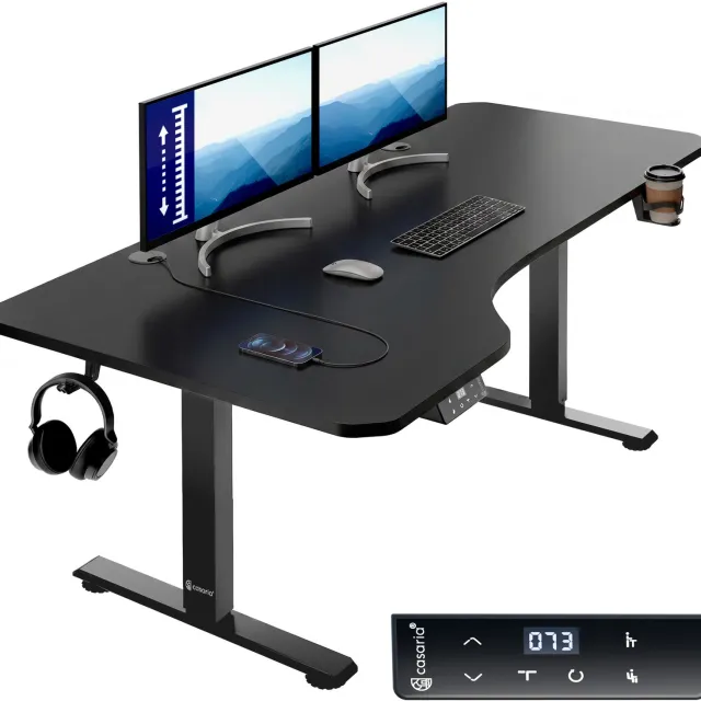 Casaria Elektrisch in Hoogte Verstelbaar Bureau 160x60 cm – Zwart Mattschwarz