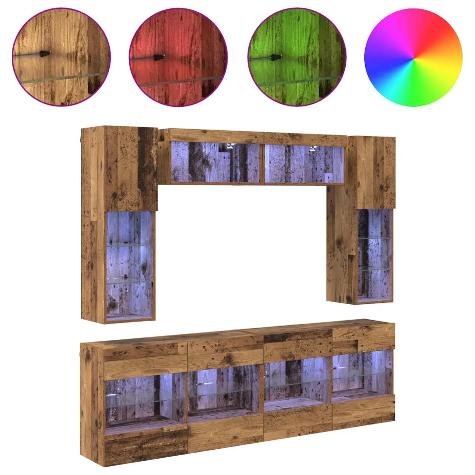 vidaXL TV-wandkastenset 6 st 197 x 30 x 60,5 cm Oudhout bruin, foto 4