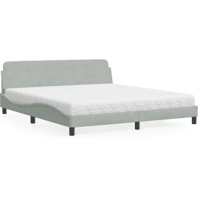 vidaXL Bed met matras "Dover" fluweel lichtgrijs 180x200 cm